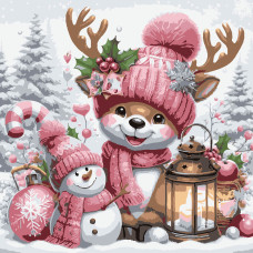 Картина для малювання за номерами Strateg Оленя і сніговик 30х30 (ES0888)