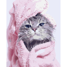 Картина для малювання за номерами Стратег Викупаний котик 40х50см (VA-3240)