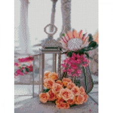 Картина за номерами з алмазною мозаїкою Стратег Ліхтарик і квіти 30х40см (HX178)