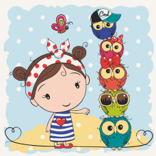 Розписна картина за номерами на полотні Art Craft Дівчина і совенята 30х30 (15562-AC)