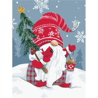 Картина-розмальовка за номерами Strateg Гном з ялинкою 30x40 (SS6819)