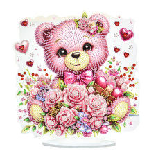 Діамантова мозаїка Strateg за номерами Ніжний ведмедик на підставці 25x25 (YKLZ15263)