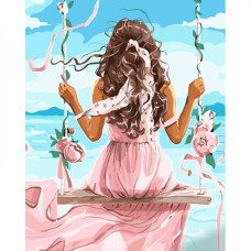 Картина-розмальовка за номерами Strateg На гойдалці в рожевому 40х50 (GS1277)