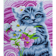 Картина для малювання за номерами Strateg Котик на рожевому фоні 30х40 (SS6648)