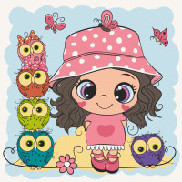 Розписна картина за номерами на полотні Art Craft Лялечка з совенятами 30х30 (15563-AC)