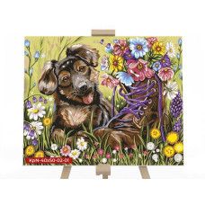 Картина для малювання за номерами Danko Toys Собачка в травичці 50x40 (KpNe-40*50-02-01)