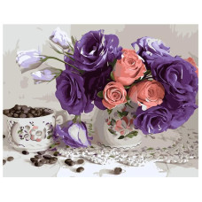 Картина для малювання за номерами Стратег Натюрморт з еустомою 40х50см (VA-1828)