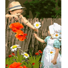 Картина-розмальовка за номерами Strateg Діти біля паркану 40х50 (HH055)