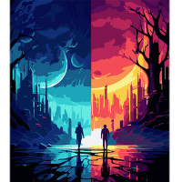 Картина розфарбовування за номерами Strateg Два світи, одна ніч на чорному фоні 40х50 (AH1092)