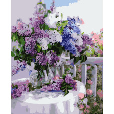 Картина для малювання за номерами Стратег Бузковий букет на столі 40х50см (VA-0642)