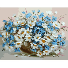 Картина для малювання за номерами Стратег Букет волошок з ромашками 40х50см (VA-0668)