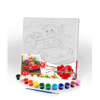 Картина розпис на полотні Danko Toys Кіт в автомобілі 31х31см (PX-07-10)