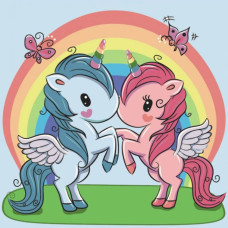 Картина для малювання за номерами Strateg Єдиноріжки під веселком 30х30см (ES004)