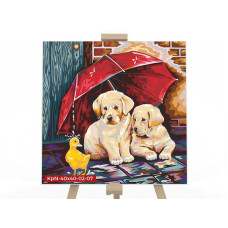 Картина розфарбовування за номерами Danko Toys Друзі під парасолькою 40x40 (KpNe-40*40-02-07)
