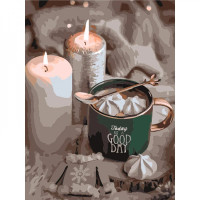 Картина-раскраска по номерам Strateg Свічки та кава 30x40 (SS6829)