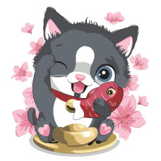 Картина для малювання за номерами Стратег Котик з рибкою 30х30 (ES081)