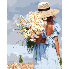Картина для малювання за номерами Стратег Дівчина з ромашками 40х50см (VA-3670)