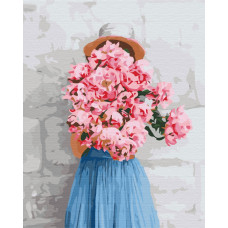 Картина для малювання за номерами Brushme Дівчина з півоніями у лофт-стіни 40х50см (BS29256)