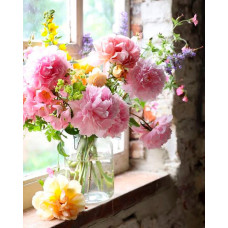 Картина для малювання за номерами Лавка Чудес Півонії на вікні 50х40см (LC40013)