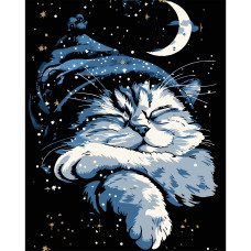 Картина для малювання за номерами Strateg Кіт уві сні на чорному фоні 40х50 (AH1170-8)
