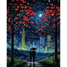 Картина для малювання за номерами Strateg Нічне місто під час дощу на чорному фоні 40х50 (AH1080)