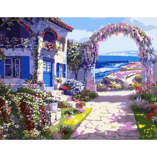 Картина для малювання за номерами Стратег Будиночок з квітами 40х50см (VA-0481)