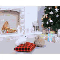 Картина для малювання за номерами Стратег Кроленята біля ялинки 40х50см (SY6575)