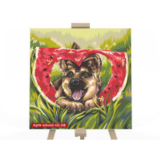 Картина для малювання за номерами Danko Toys Собака з кавуном 40х40см (KpNe-40*40-02-08)