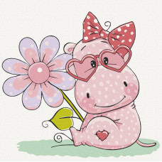 Картина для малювання за номерами Art Craft Бегемотик з квіткою 30х30см (15539-AC)