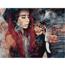 Картина-розмальовка за номерами Strateg Дівчина та слон 40x50 (GS166)