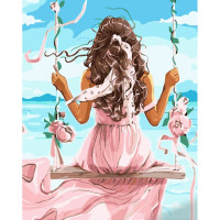 Картина-розмальовка за номерами Strateg На гойдалці в рожевому 40х50 (GS1277)