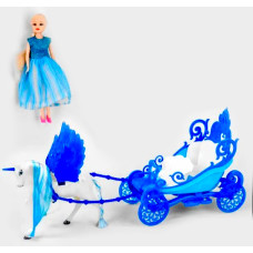 Лялька з каретою та пегасом із світло-звуковими ефектами блакитна (2201B-D-BL)