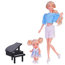 Лялька Матуся з немовлям і піаніно в блакитній блузці (A783-1)