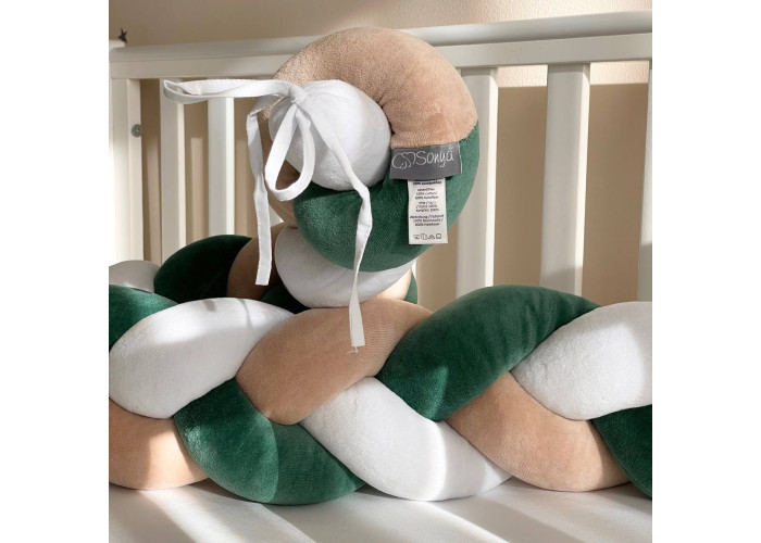 Бортик-коса (білий/бежевий/малахіт)