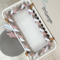 Бортик-коса білий/сірий/пудра 3,6 м на всі сторони ліжечка