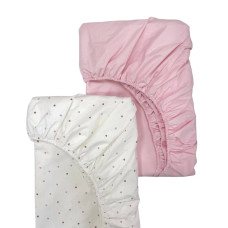 Простирадло дитяче 2шт 90х200 поплін рожевий+сердечка пудра-ліла