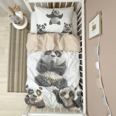 Комплект постільної білизни підліток 1,5 Панда/клітинка бежева (підковдра+наволочка)