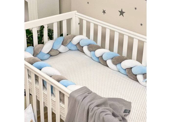 Бортик-коса білий/сірий/яскраво-блакитний