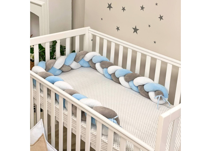 Бортик-коса білий/сірий/яскраво-блакитний