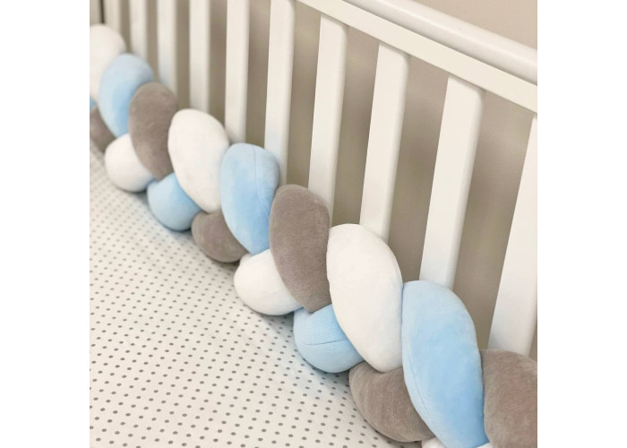 Бортик-коса білий/сірий/яскраво-блакитний