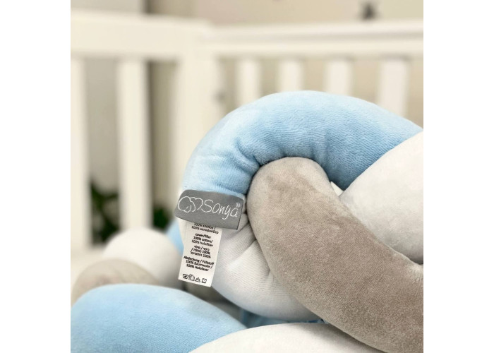 Бортик-коса білий/сірий/яскраво-блакитний