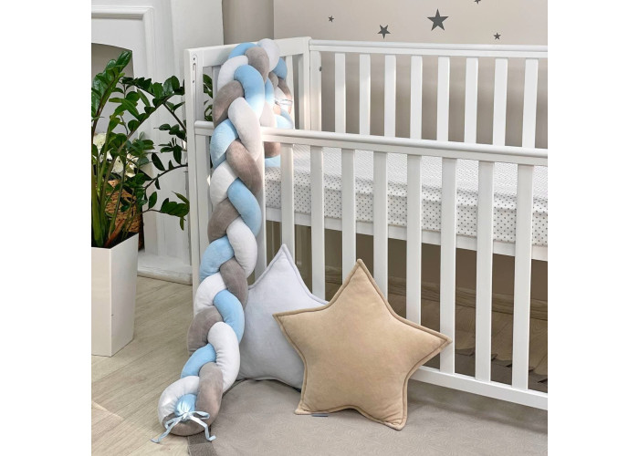 Бортик-коса білий/сірий/яскраво-блакитний