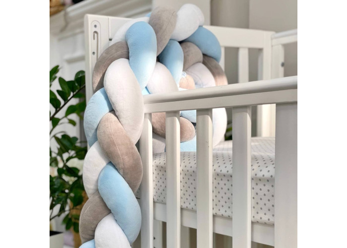 Бортик-коса білий/сірий/яскраво-блакитний