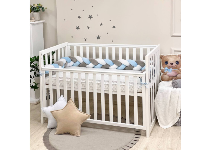 Бортик-коса білий/сірий/яскраво-блакитний