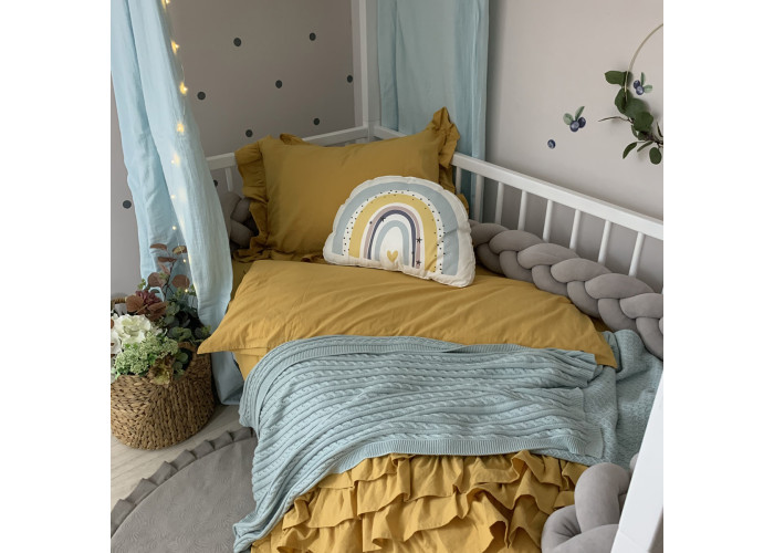 Комплект постільної білизни підліток варена бавовна з рюшем гірчиця