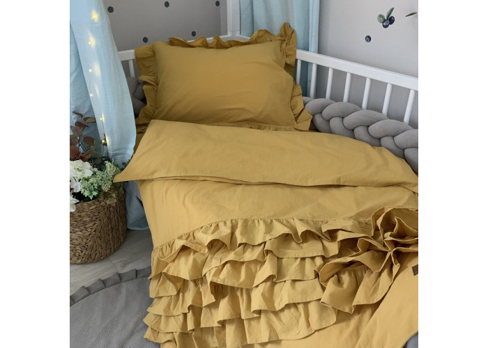 Комплект постільної білизни підліток варена бавовна з рюшем гірчиця