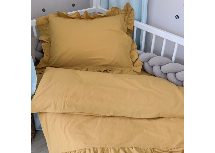 Комплект постільної білизни підліток варена бавовна з рюшем гірчиця