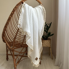 Плед муслін жатка Білий з мереживом Павутинка