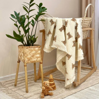 Плед муслін жатка двошаровий з бахромою Teddy на молочному