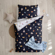 Комплект постільної білизни дитячий поплін Ракети на чорному